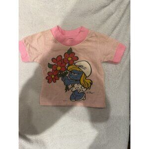 SMURFS Vintage Smurfette T Shirt 80s Pink Graphic Short Sleeve 6-12 Months Baby